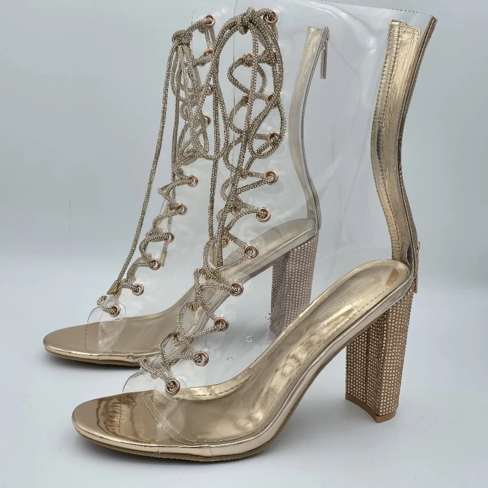 NWOT Cape Robbin Lookey Rose Gold Clear See-through Transparent Heeled Booties - Picture 4 of 16